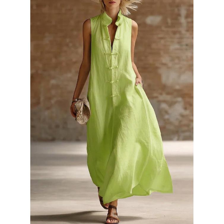 2026 Estate Nuova Alla Moda Donna Collo Alto Bottoni Rana Larga Casual Vestito