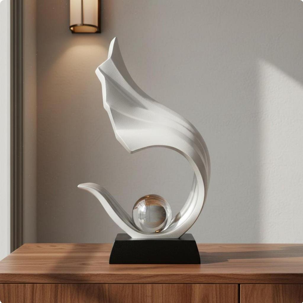 Moderní vlnová socha s křišťálovou koulí Světlo Elegantní design Feng Shui Ornament prosperity