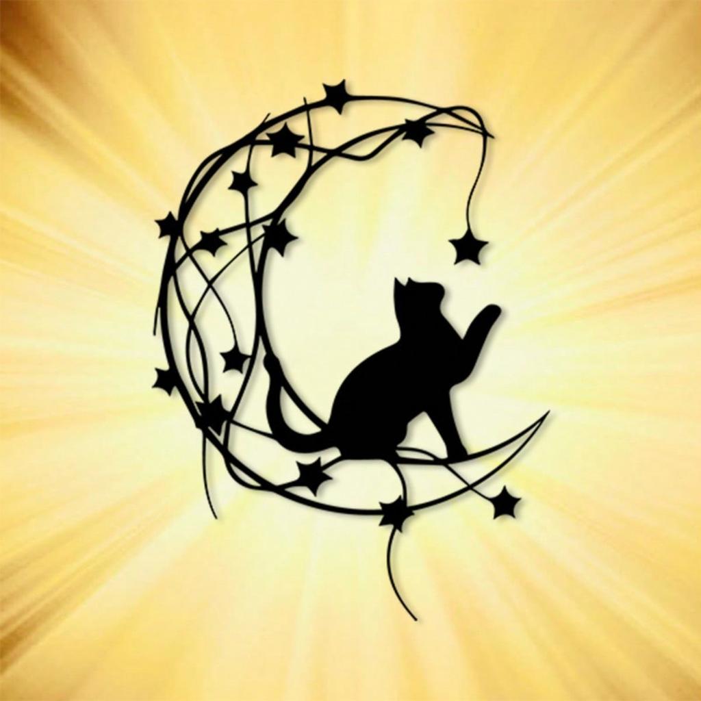 Vintage Metal Wall Art Cat and Moon Decor