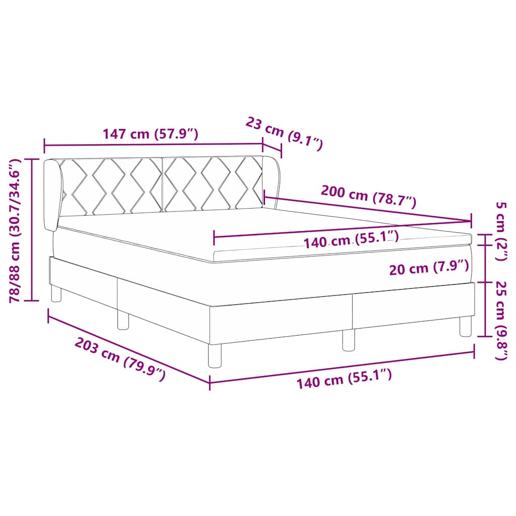 Box Spring Bed with Headboard Dark Grey 200 x 140 cm Velvet