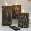 Paraffin Retro Wood Tree Stump Candle Holder with LED Candle Light for Home or Cafe Decor