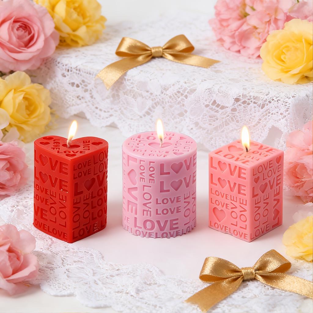 1pc Love Pillar Candle Mold | Embossed LOVE Letters Cylinder & Cube Mold, Silicone Material, Irregular Shape, Ideal for Wedding, Handmade Soap