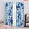 2D Flat Printing 2pcs Drapes Blue Flowers Durable Polyester,Without Electricity Summer Party Decorations Perfect for Indoor