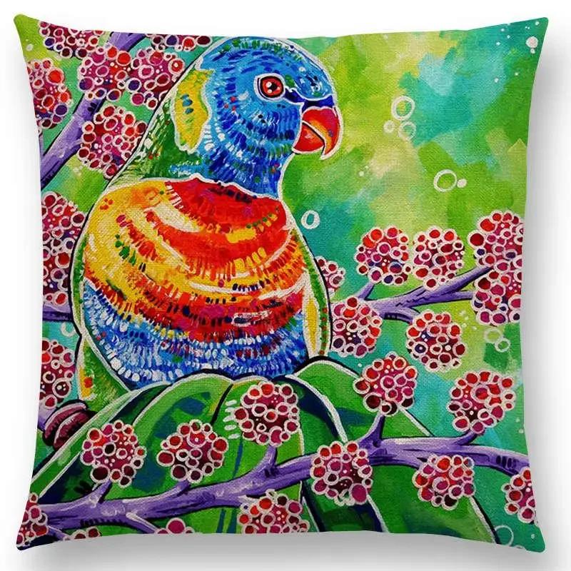 Oil Painting Animals ELK Cushion Cover Deer Lion Dogs Fox Bird Horse Sofa Throw Pillow Case