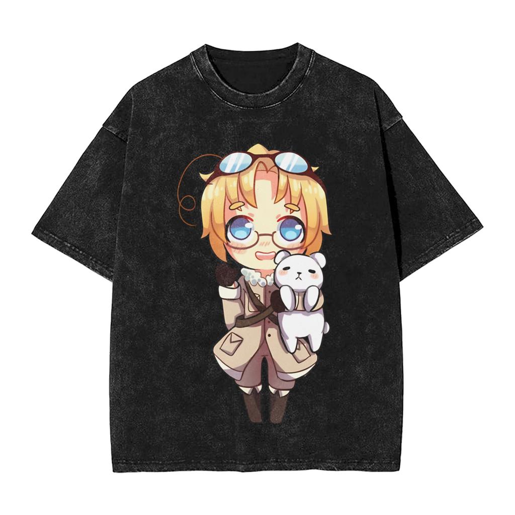 Vintage Washed Tshirt Hetalia Axis Power  Cotton Tshirts  Fashion Tee Shirt For Man Summer Y2k Fun Design Top Tees