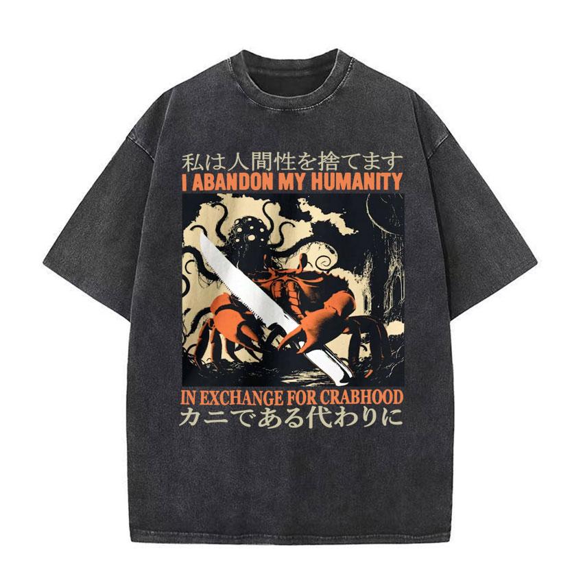 Japanese Crab Funny Meme T Shirt Tokyo Weird Streetwear Washed Vintage T Shirts Unisexs Women Casual Oversized Short Sleeve Tshirt