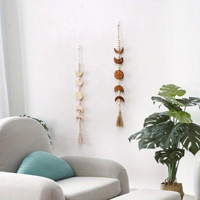 1PC Wood Star Moon Phase Wall Hanging Garland Boho Beaded Moon Garland with Tassel Home Wall Decor