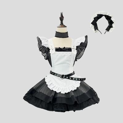 Andělská služebná lolita šaty: Roztomilé krátké šaty inspirované Japonskem se zástěrou 2dílná sada