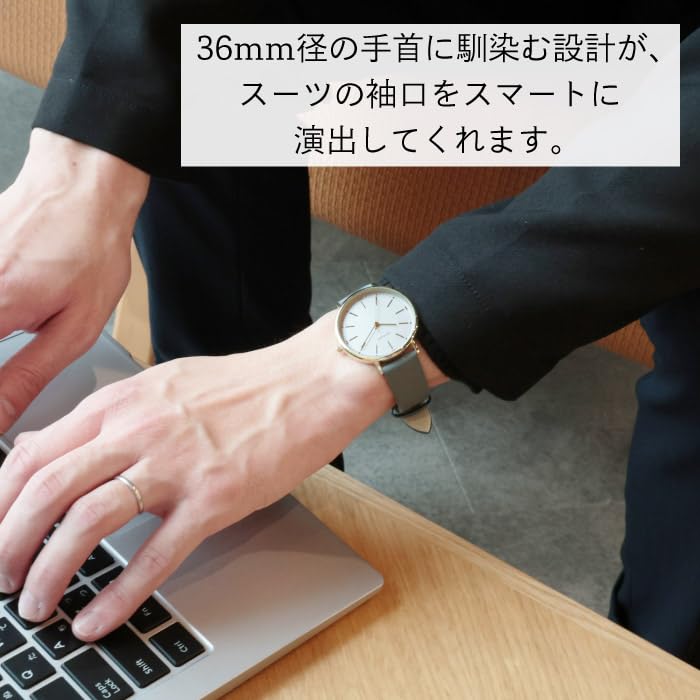 SUNFLAME Made In Simple Design Textured Faux Leather Black Watch, Japan, Watch, Strap, Simple, Slim, Basic, Trendy, Men's, (JF4D0010)