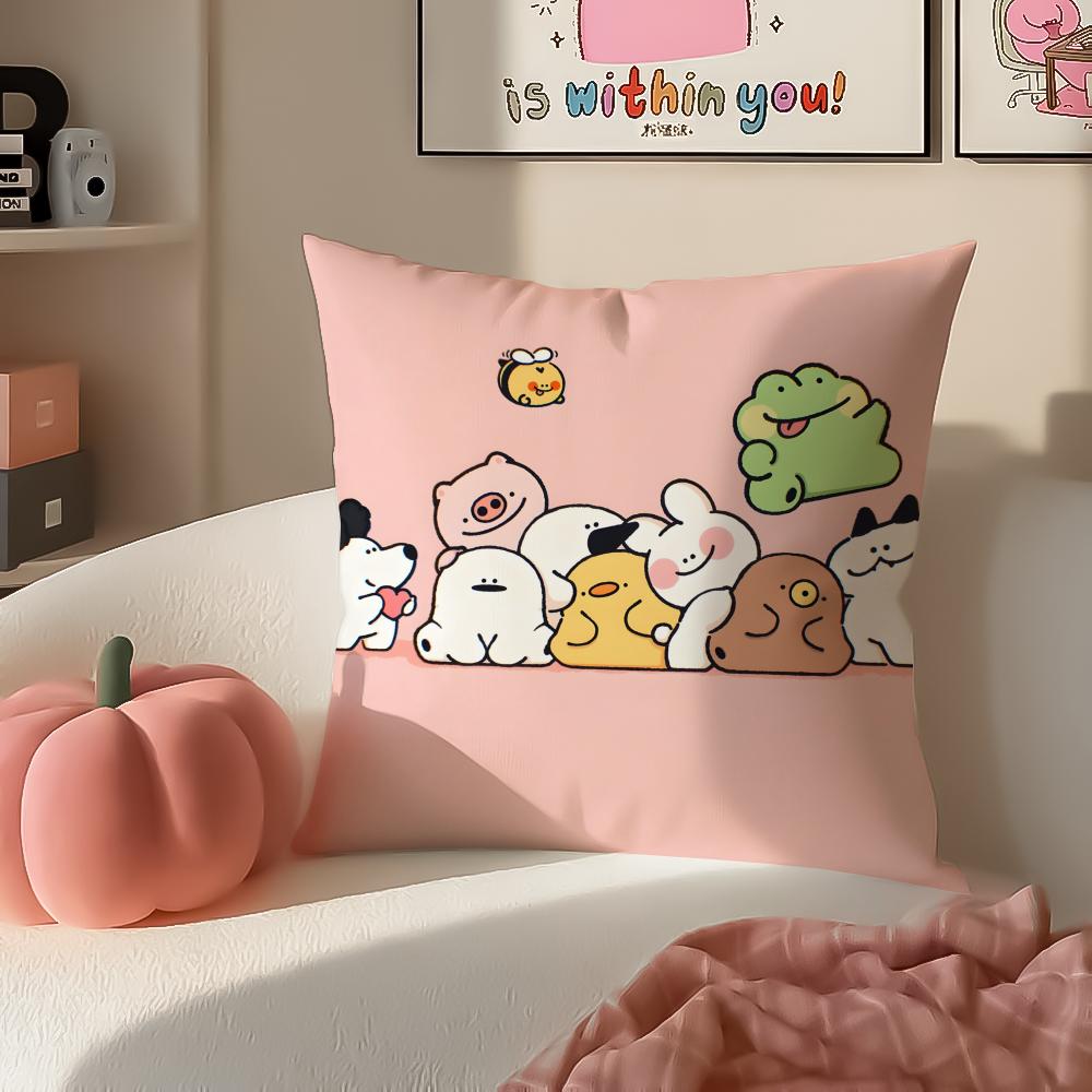 Cute IP Kawaii Versatile Art Portrait Cushion Cover Pillowcase Short Plush Invisible zipper Room Sofa Cushion Cover