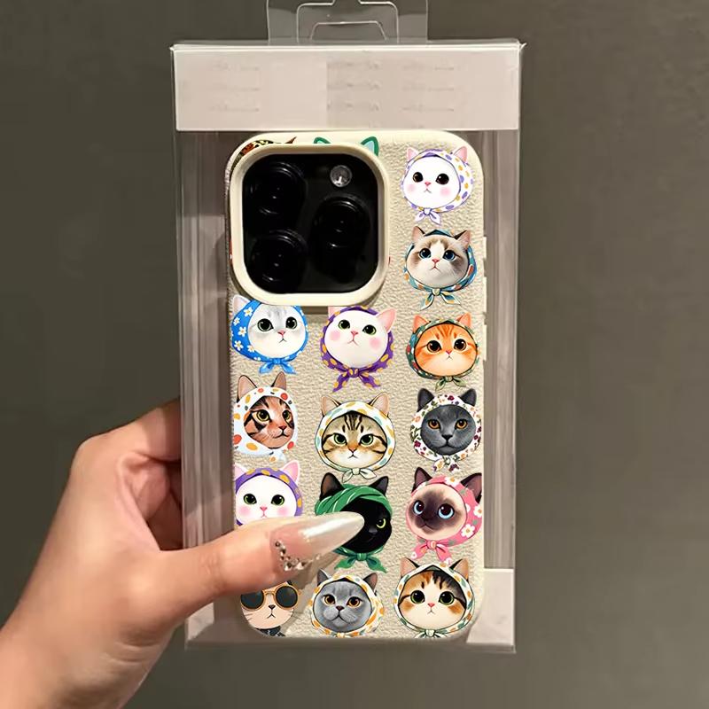 Cute Full Screen Cat Lychee Texture Silicone Phone Case For iPhone 17 Pro Max 11 12 13 14 15 16 Pro 14 Plus 17 Air Soft Cover