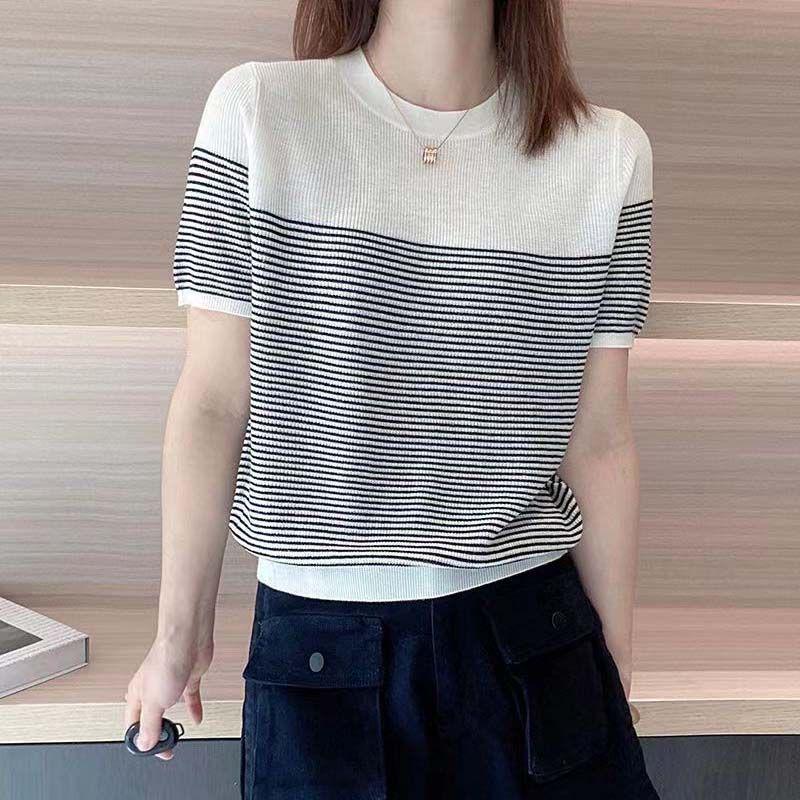 

Women s Plus Size Short-Sleeve Summer Knit Top – Slimming, Age-Reducing Ice Silk Tee with Round Neck. L (90-118 lbs)