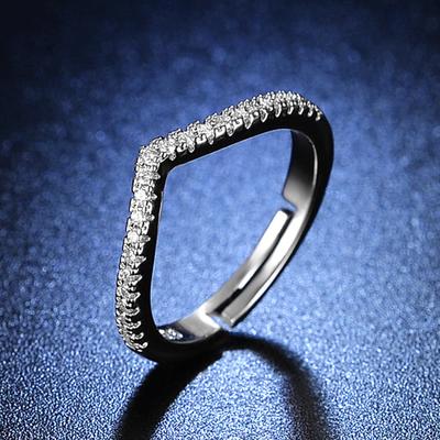Micro-inlaid Gold-plated V-strip Ring, Women's Inlaid Imitation Diamond Ring, Simple Match, Multi-row Diamond Ring