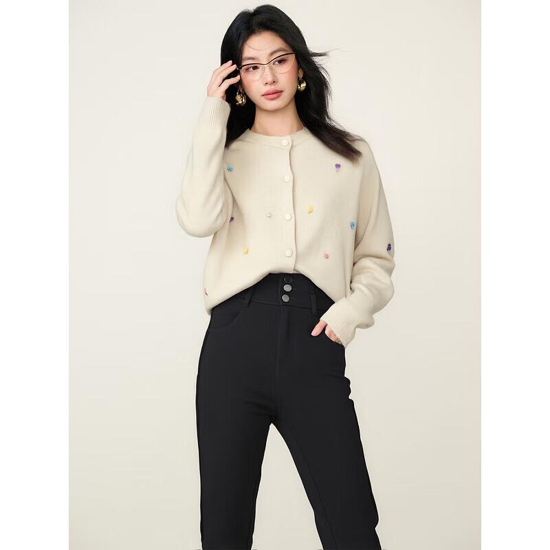 Basic House Women's Wool Blend Button-Front Knit Cardigan