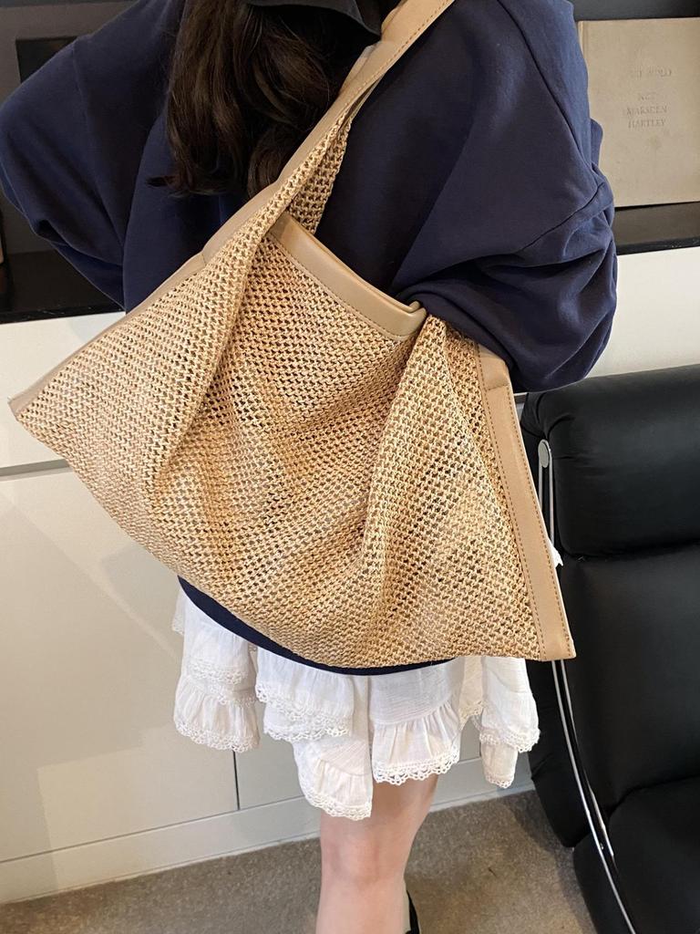 Stylish Women's Handwoven Straw Tote Bag for Summer Beach Travel