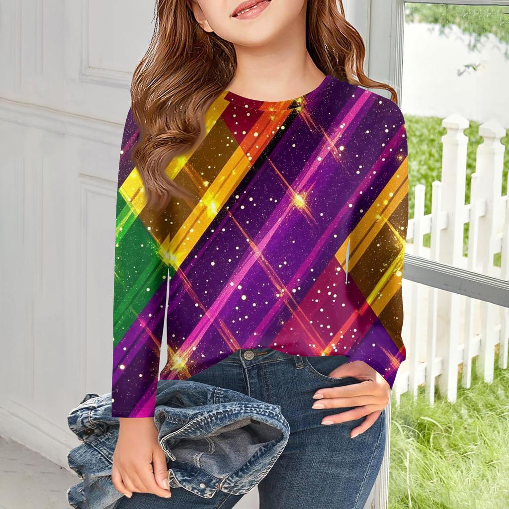 Dívčí trička s dlouhým rukávem Dětské podzimní topy Kulatý výstřih Potištěná základní trička