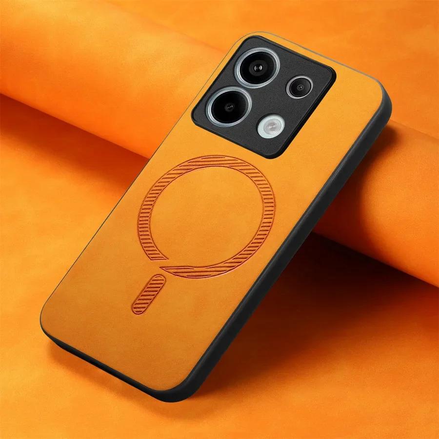 

Для Redmi Note 14 Pro Plus Note14 5G Luxury Leather for Magsafe Magnetic Wireless Charging Протиударний чохол для Redmi Note 14pro 13 Pro + RedmiNote14ProPlus5G помаранчевий