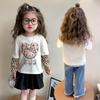 Girls' Spring & Autumn Korean Style Two-in-One Cartoon Print Long Sleeve T-Shirt - Stylish & Casual