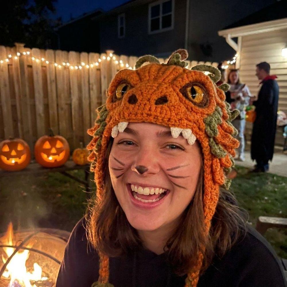 Gothic Style Halloween Crochet Hood Kit for Adults Handmade Soft Yarn Hand Knitting Animal Hood Set Warm with Tassel