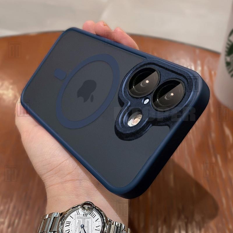 New Black Frosting Translucent Antiskid Case for iPhone 16 15 14 13 12 11 Pro Max Plus Lens Protect Magsafe Magnetic Matte Cover