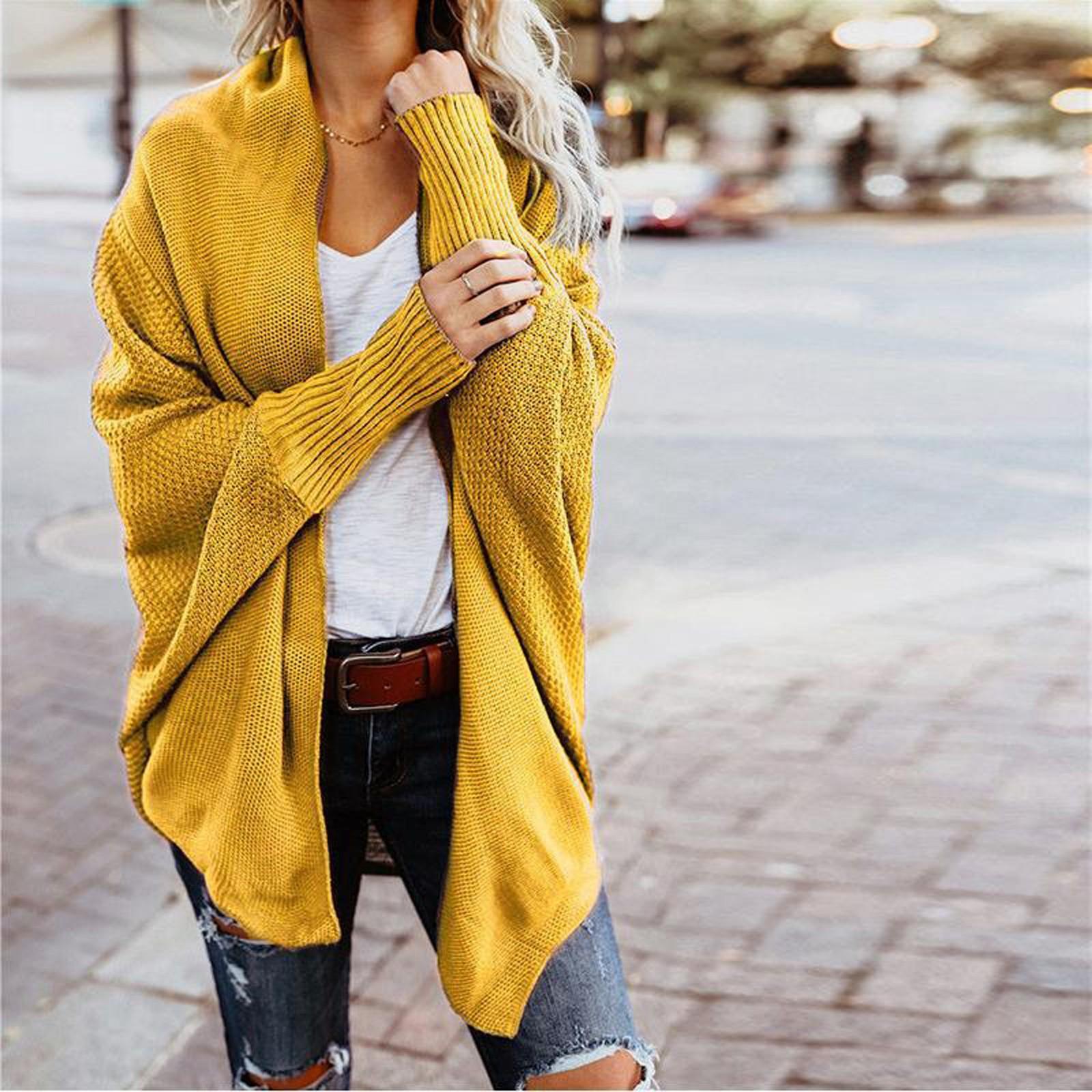 

Casual Fashion Women s Sleeve Large Knit Cardigan Pocket Sweater Tops XL жовтий
