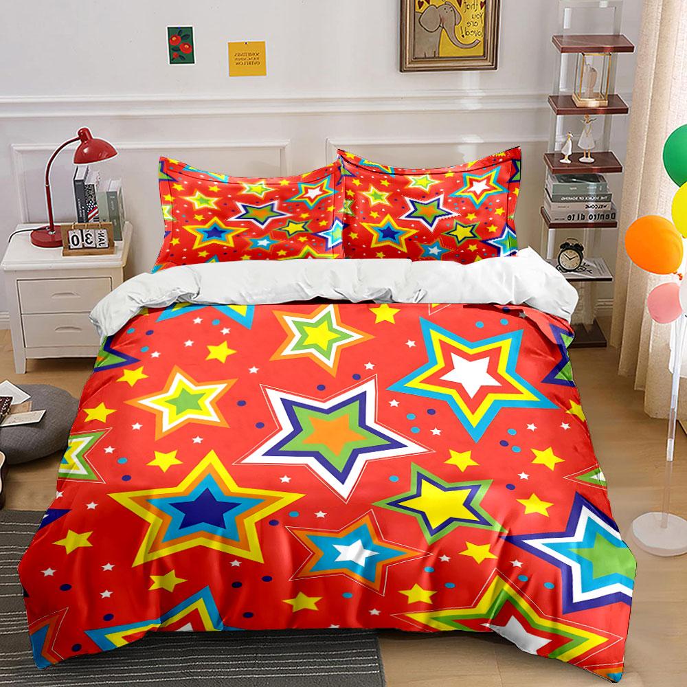 Colorful Star Pattern Gift Set Multiple Sizes Kid'S And Adults' Bedroom Exquisite 3Pc Bedding Set, Gift