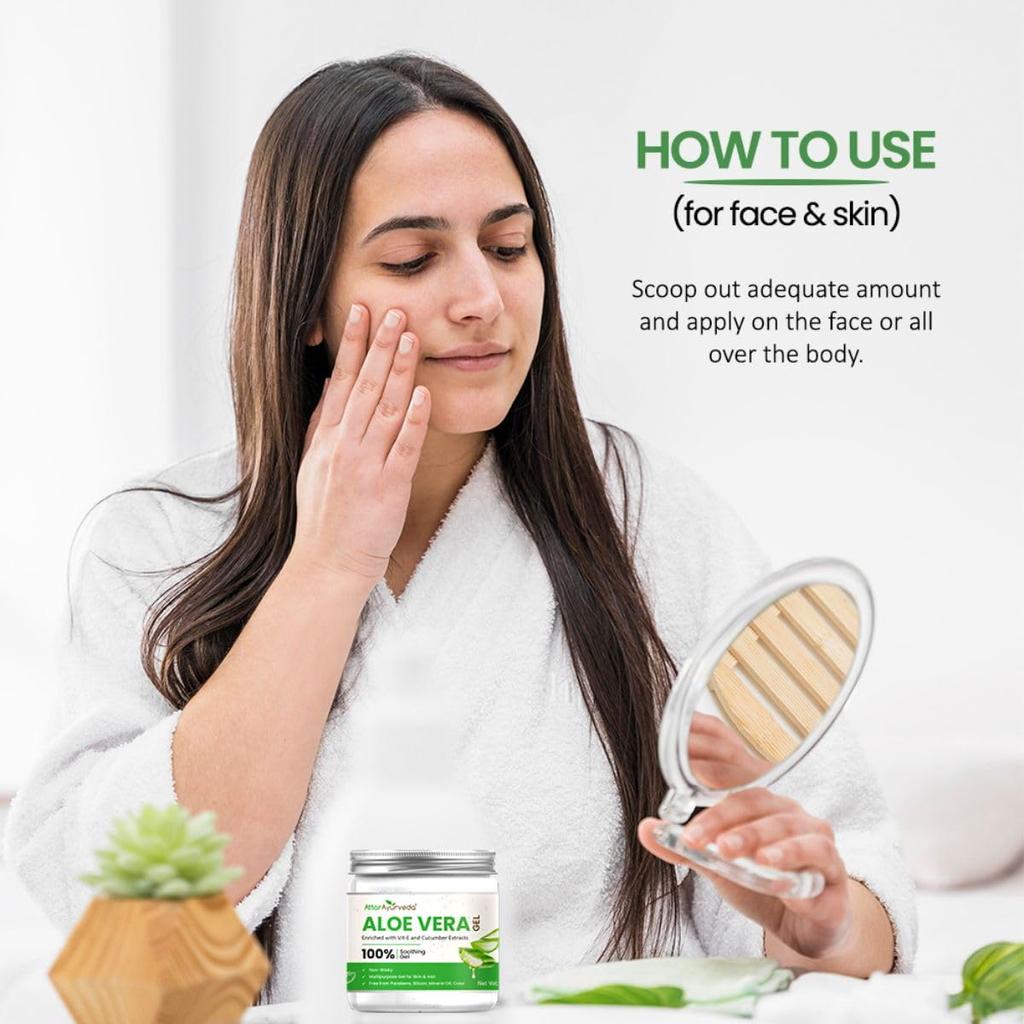 Attar Ayurveda Natural Aloe Vera Gel For Face Skin Hair 200 Ml With Vitamin E & Cucumber Extract Non Sticky Paraben Free