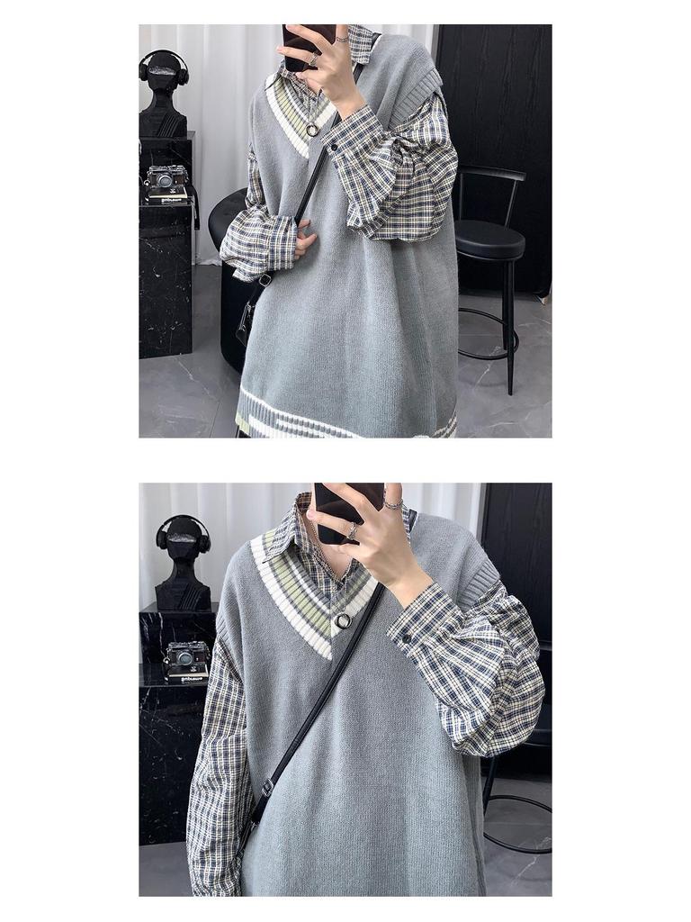 Men's Knitted V-Neck Sweater Vest - Korean Style, Spring/Autumn, Loose Fit