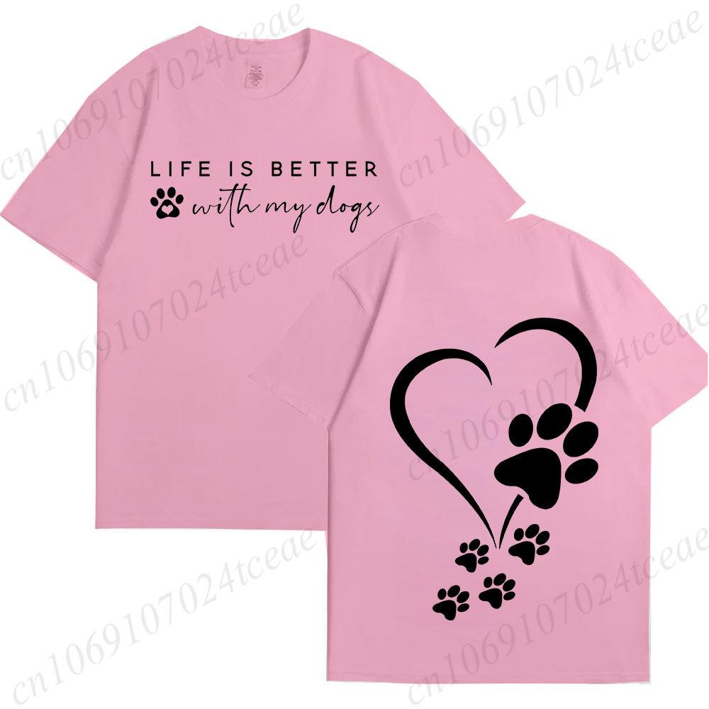 

Футболки Харадзюку Мода Винтажная футболка Короткий рукав Женская футболка Дизайн Жизнь лучше с моими собаками Повседневные рубашки Собачья лапа Сердце Топ 4XL