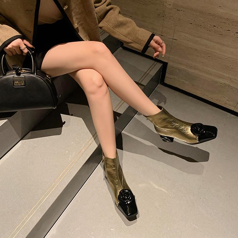 Fashion 2025 NEW Autumn/Winter Women Boots Square Toe high Heel Shoes Split Leather Women Shoes Elegant Ankle Boots Zip Modern Boots