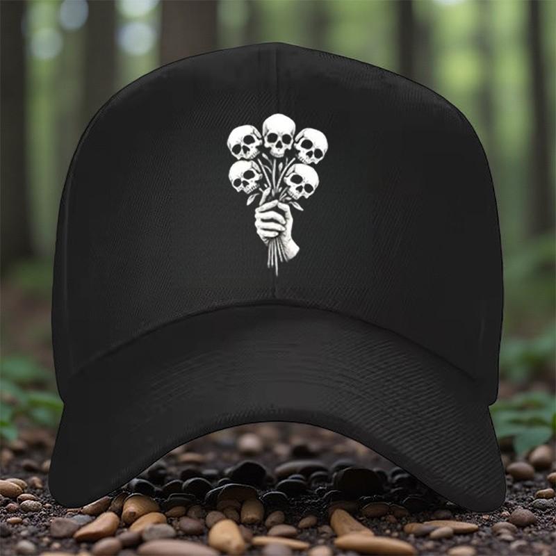 Skull Bouquet Baseball Cap Unisex Polyester Sun Shade Hat Adjustable Outdoor Style