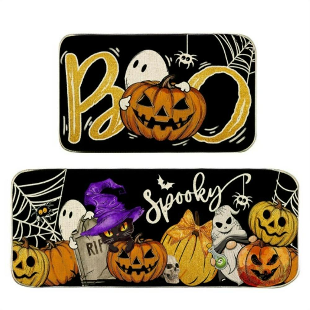 1pc/2pc Happy Halloween Pumpkin Witch Kitchen Floor Mat Laundry Room Nonslip Mat Entryway Doormat Home Decor Welcome Rug