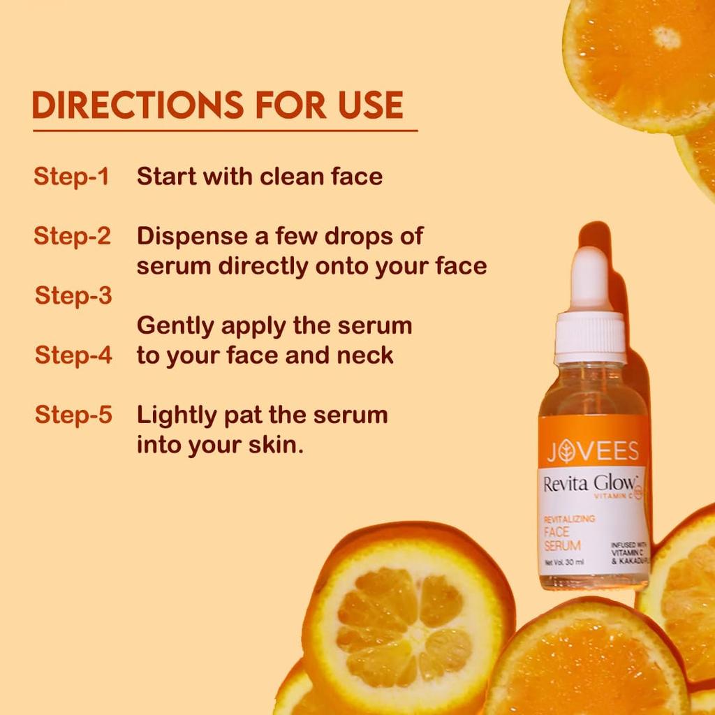 Jovees Herbal Revita Glow Vitamin C Face Serum For Dark Spots, Radiant Skin, Anti Aging & Natural Glow Hydration 30ml