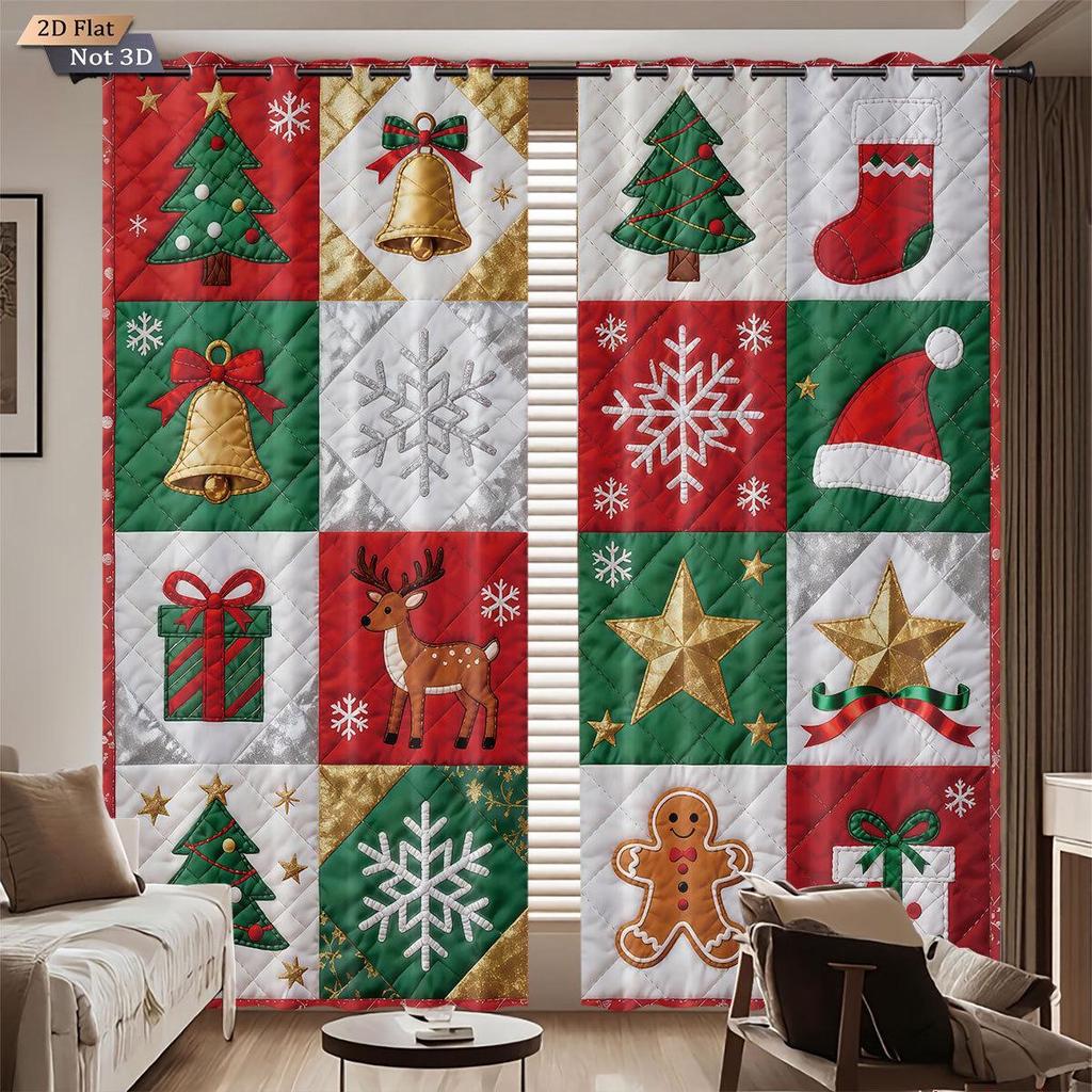 Gingerbread Man 3D Christmas Blackout Curtains - High-Precision Polyester Sun Protection