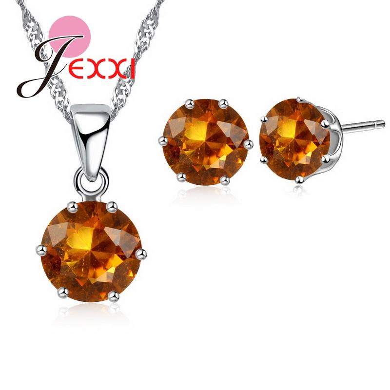 17 Colors Silver Color Jewelry Sets Classical Engagement CZ Diomand Earrings+Necklace For Women Gift
