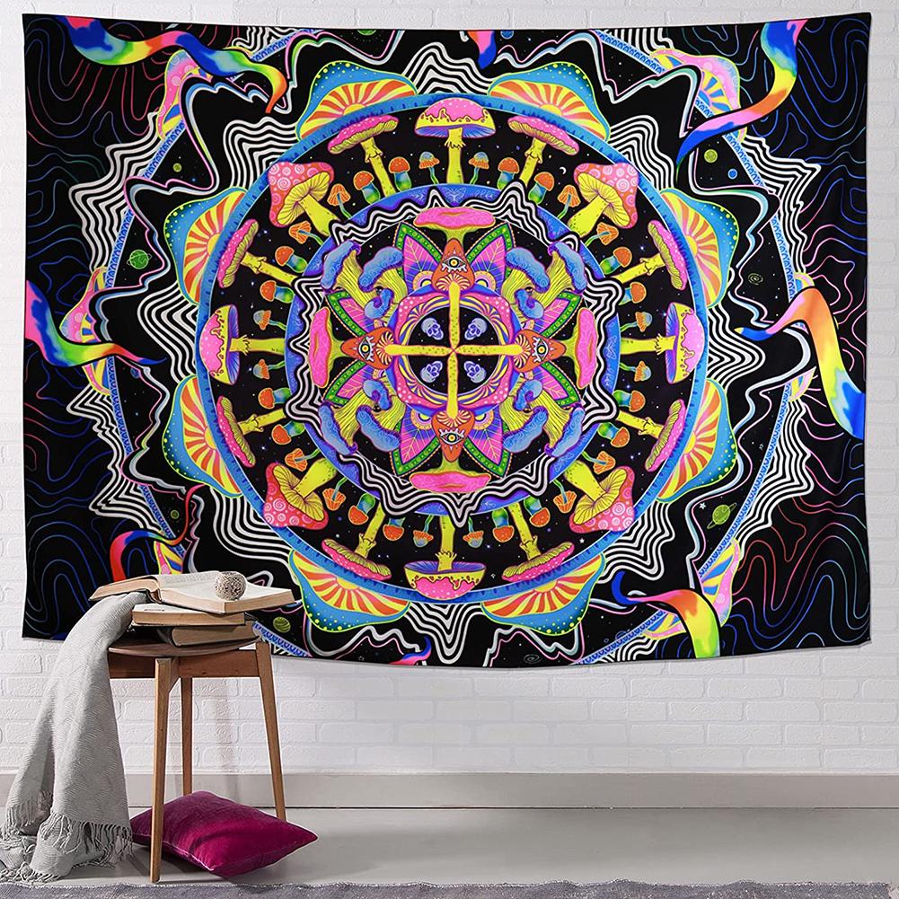 Hanging Wall Tapestry Colorful Uv Reactive Blacklight Mushroom Background Wall Cloth With Installation Accessories