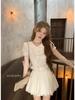 2026 Summer French Slim-fit Peter Pan Collar White Shirt and Embroidered Heart Skirt Set for Women