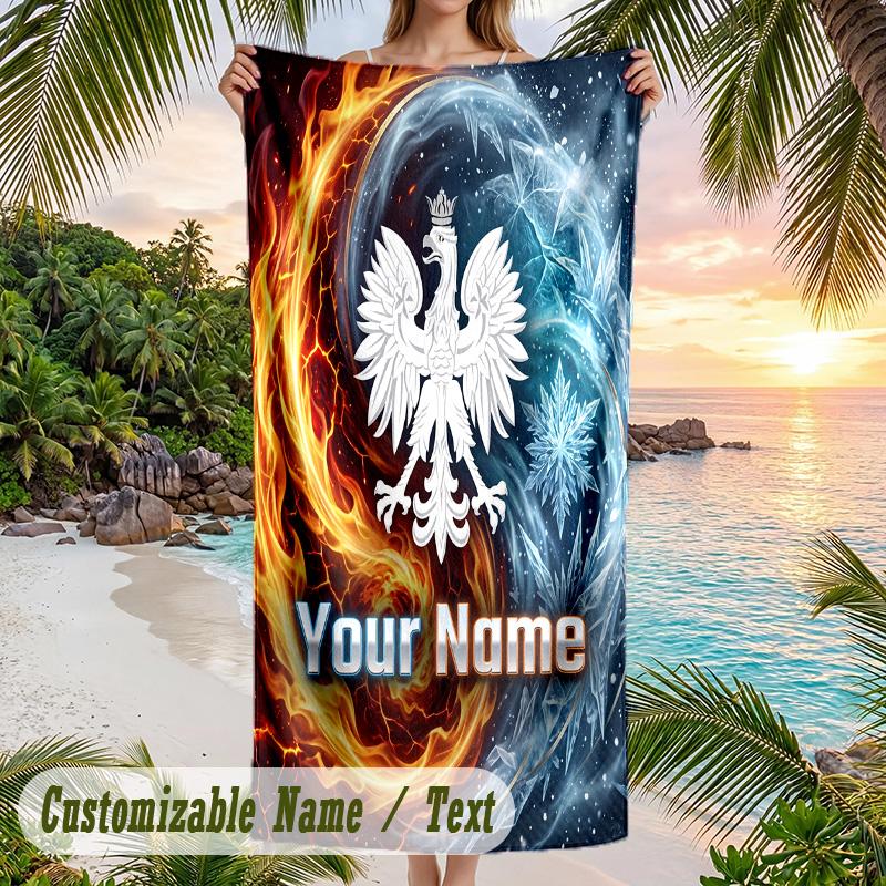 Beach Towel Poland Football Print Custom Name Text Soft Towel for Swimming Pool