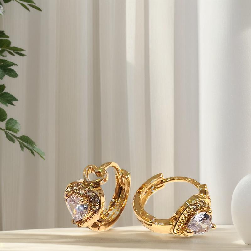Elegant Gold-Plated Zircon Geometric Earrings - Versatile High-End Jewelry Copper