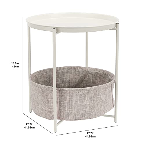 Amazon Basics Round Side Table with Storage Basket, White X Heather Gray, 48cm H X 44.96cm W X 44.96cm D