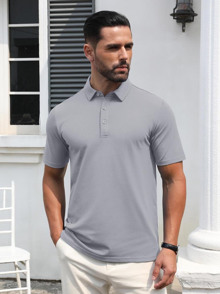 TACVASEN Polo Shirt for and Work Summer Stretch Biz Polo with Stylish Light Size 2XL Men's Cool-Touch Golf, Tennis, Wear, Buttons, Lightweight,