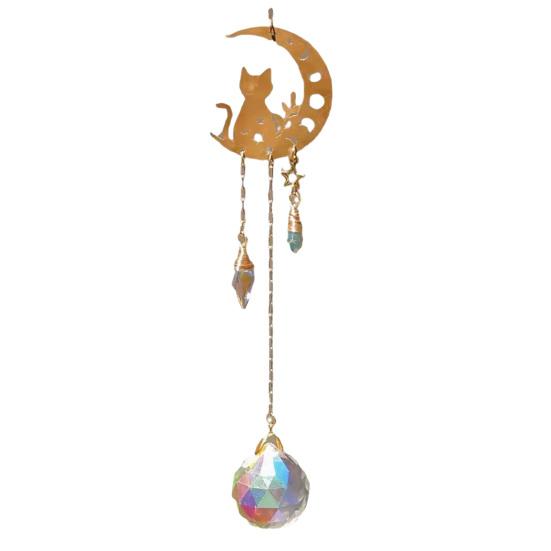 Moon Cat Crystal Suncatcher Hanging Garden Suncatchers Crescent Moon Crystal