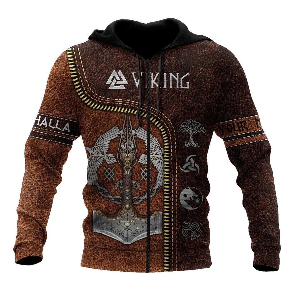 Spring Men's Zipper Top Loose and Comfortable 3D Digital Tattoo Printed Hooded Cardigan