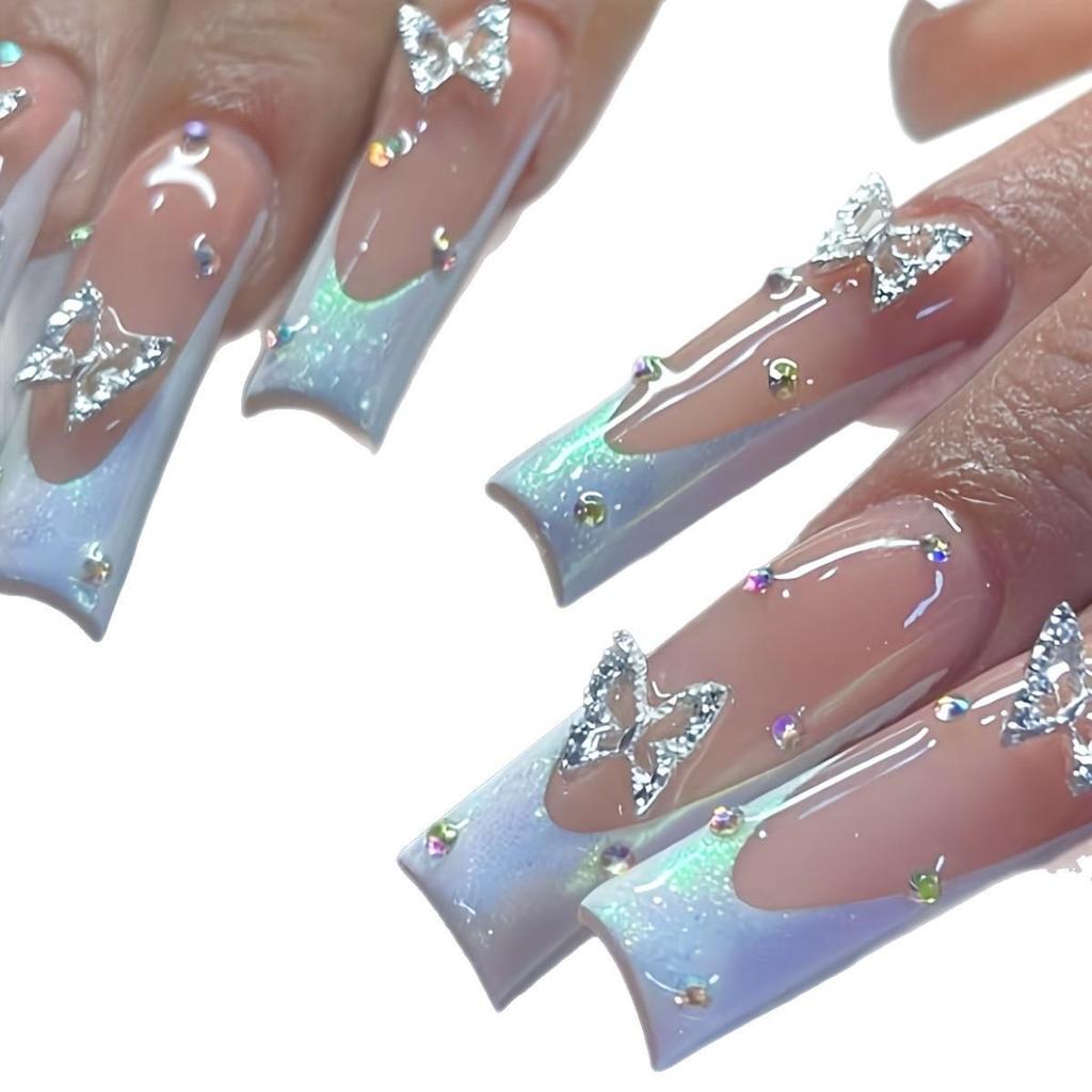 Trendy Cross-Border Rhinestone Nail Art: European/American Bowknot Style Square Nails