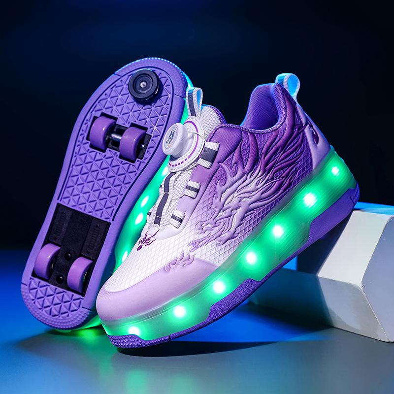 Manufacturer's new roller skates small four-wheel sports pulley runaway shoes boys with lights flying shoes wheels