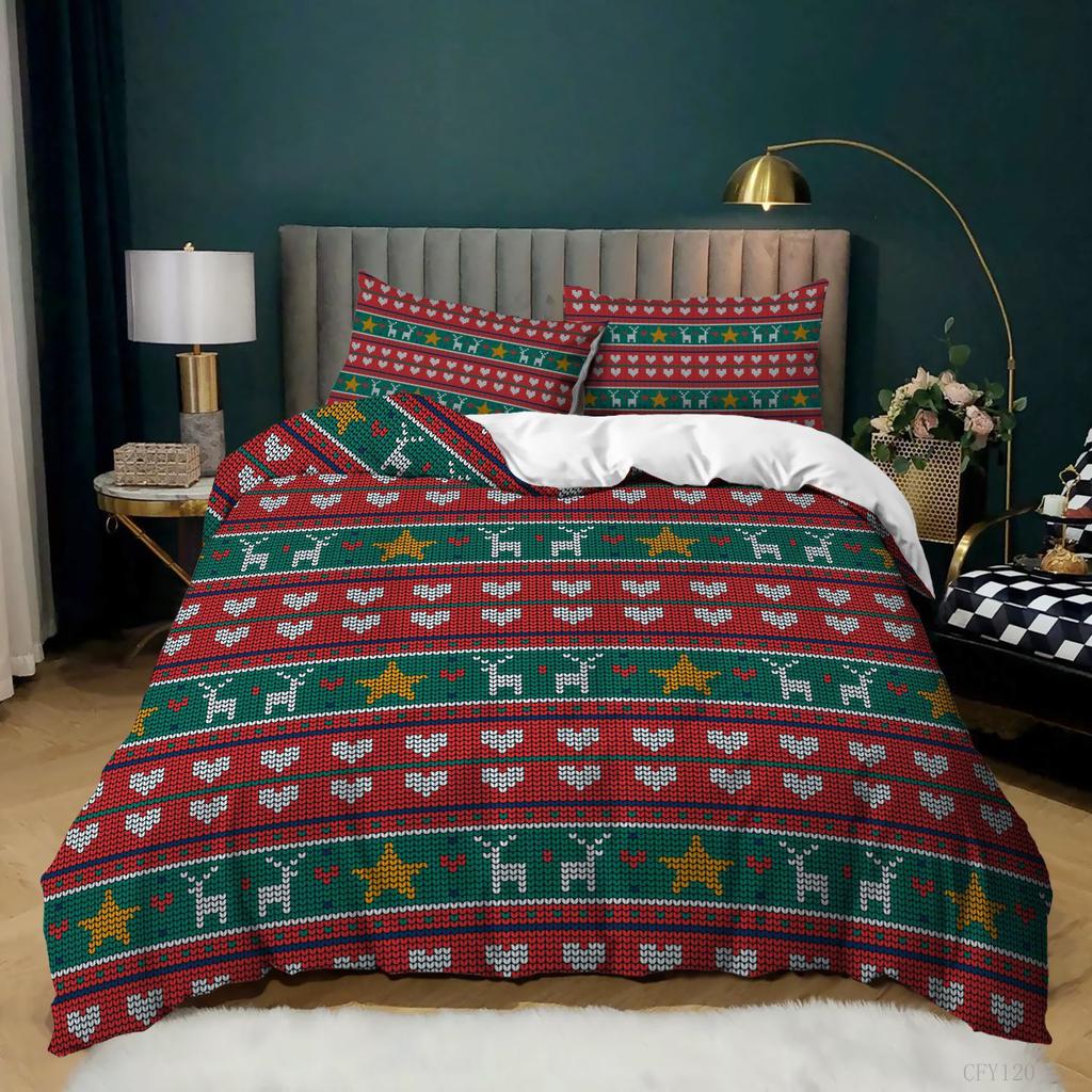 Christmas 3D Digital Printing Quilt Cover Three-Piece Bedding