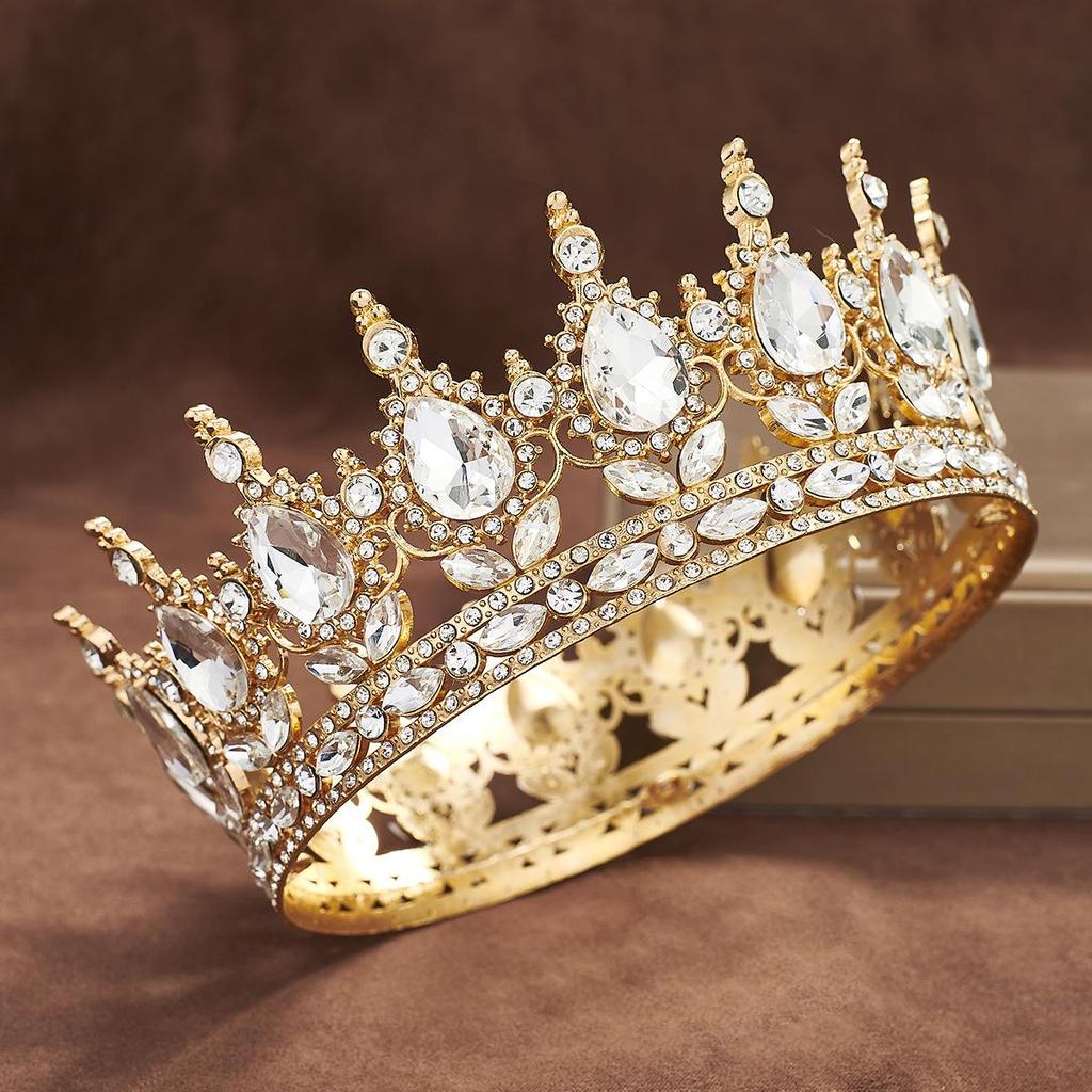 European Baroque Rhinestone King Crown Tiara Hairpiece