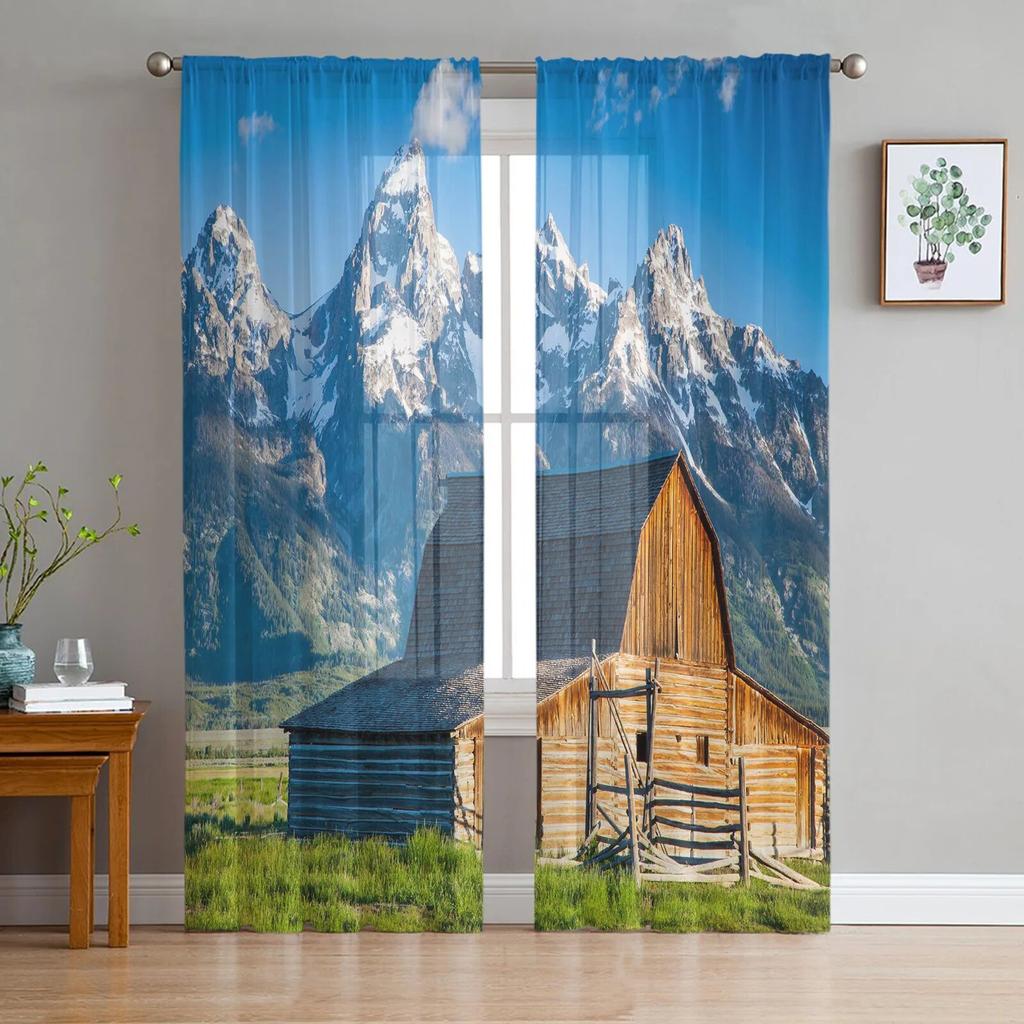 Lakeside Forest Mountain Tulle Curtain Home Office Window Decor Bedroom Kitchen Balcony Modern Sheer Curtain