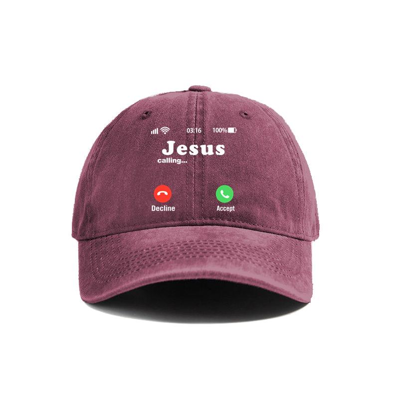 Funny Jesus Print Baseball Washed Cap Distressed Hats Casual for Men Women Unisex Jesus Is Calling Accept Or Decline Caps