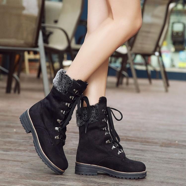 

Winter Warm Snow Boots Low Heel Square Root Hairy Frosted Lace-Up Boots Boots 34 чорний